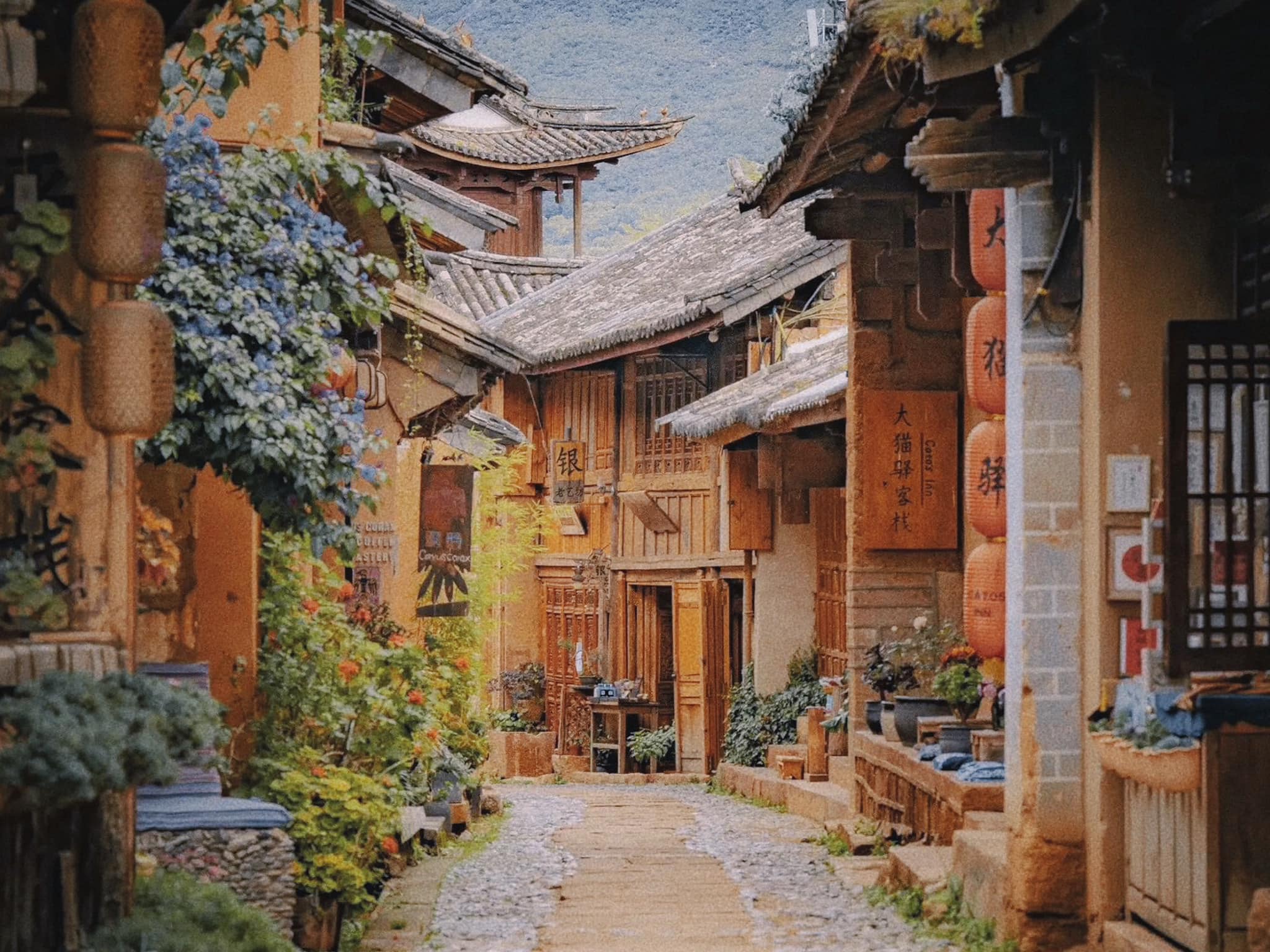 Không gian yên bình tại phố cổ Đại Lý vào buổi sáng